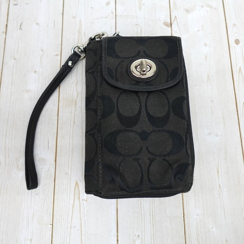 Coach Wristlet Wallet Black Womens -tone Hardware Credit Card
